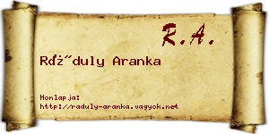 Ráduly Aranka névjegykártya